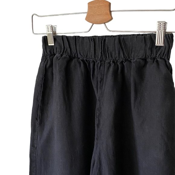 Road To Bohemia Black Linen Pull On Wide Leg High Rise Culottes Cropped Pants - Picture 5 of 14